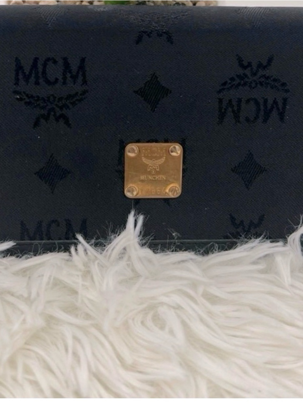 MCM Black Monogram Crossbody with Gold Hardware Plate